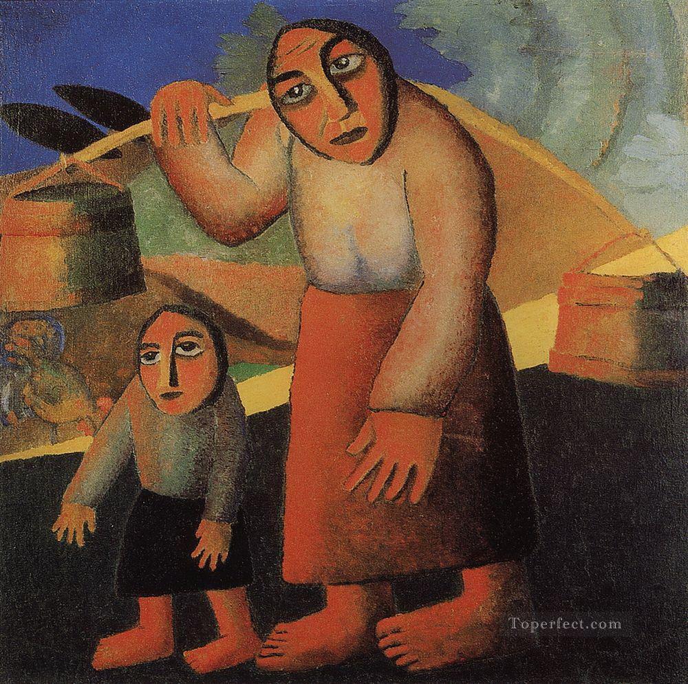 peasant woman with buckets and a child Kazimir Malevich Oil Paintings